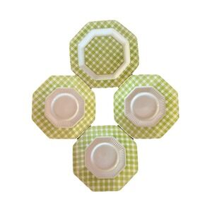 Independence Ironstone Interpace Gingham Green Plate Saucers Set of 4 VTG MCM